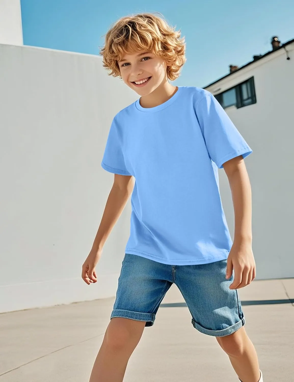 BOOPH 4 Pack Boys Shirts Kids Tshirts Toddler Short Sleeve T-Shirts Basic Crew Neck Tops Cotton Summer Uniform Clothes