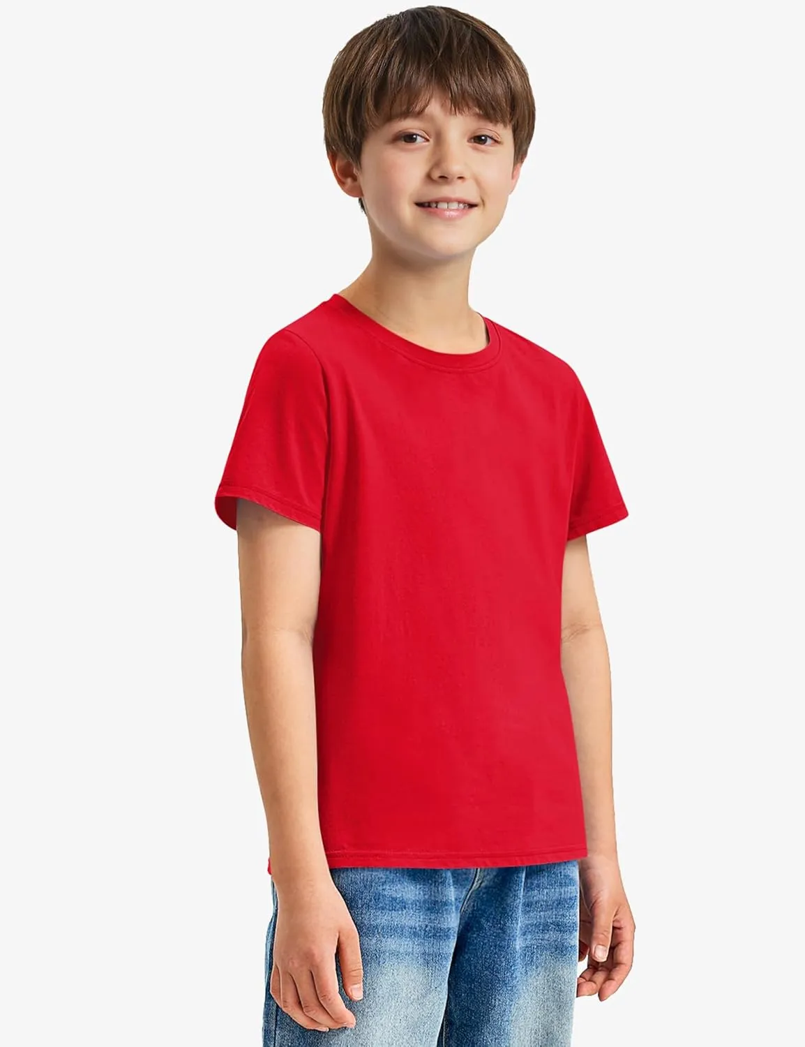 BOOPH 4 Pack Boys Shirts Kids Tshirts Toddler Short Sleeve T-Shirts Basic Crew Neck Tops Cotton Summer Uniform Clothes