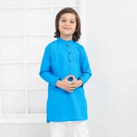 Boys Jacquard Basic Kurta - Blue
