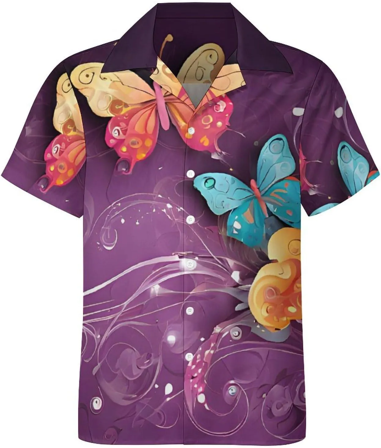 Butterflies Print Cuban Collar Shirt Classic Design for Comfort and Style