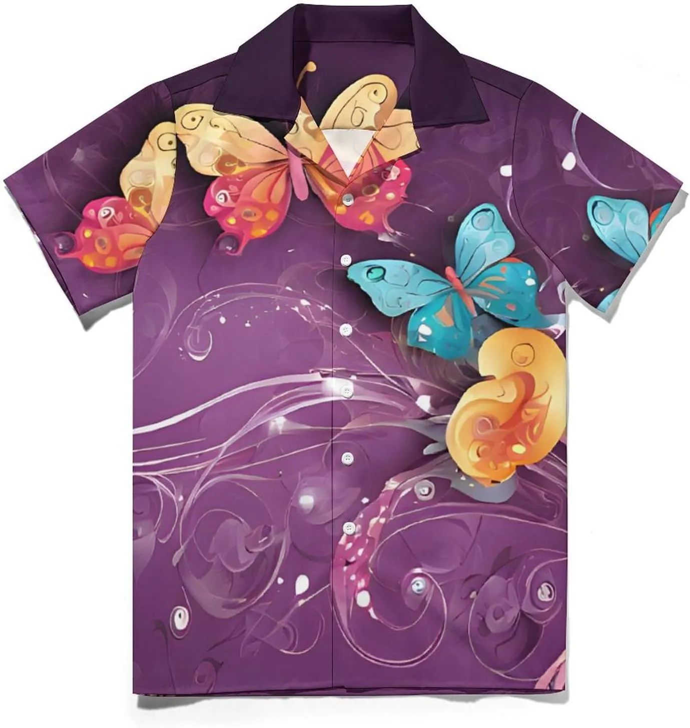 Butterflies Print Cuban Collar Shirt Classic Design for Comfort and Style