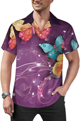 Butterflies Print Cuban Collar Shirt Classic Design for Comfort and Style