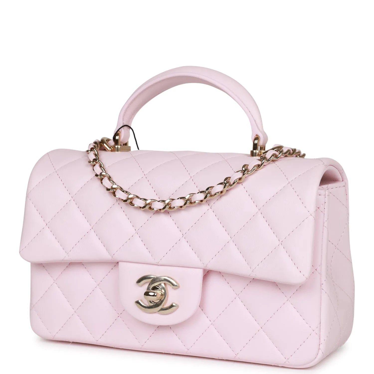 Chanel Mini Rectangular Flap Bag with Top Handle Light Pink Lambskin Light Gold Hardware