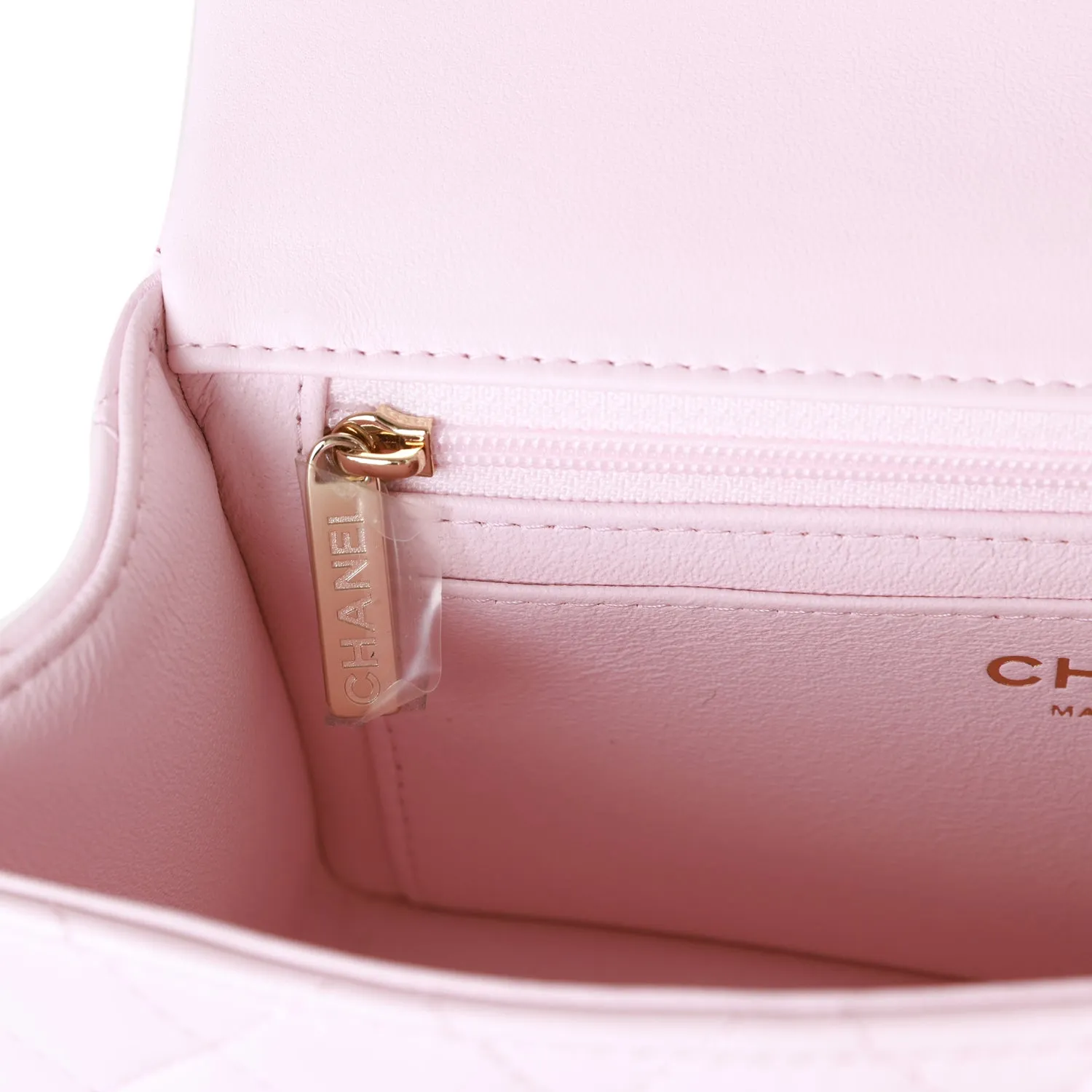 Chanel Mini Rectangular Flap Bag with Top Handle Light Pink Lambskin Light Gold Hardware