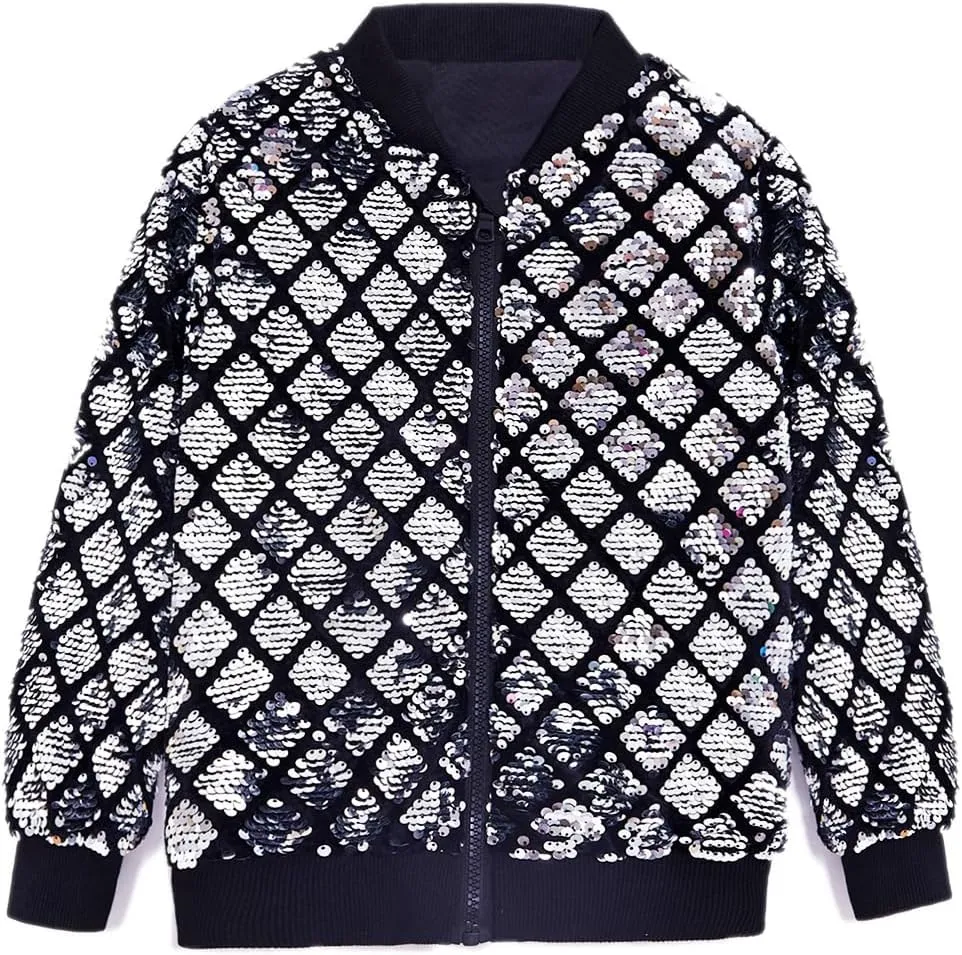 Cilucu Kids Jackets Girls Boys Plaid Sequin Zipper Coat Jacket for Toddler Girls Birthday Outerwear Clothes