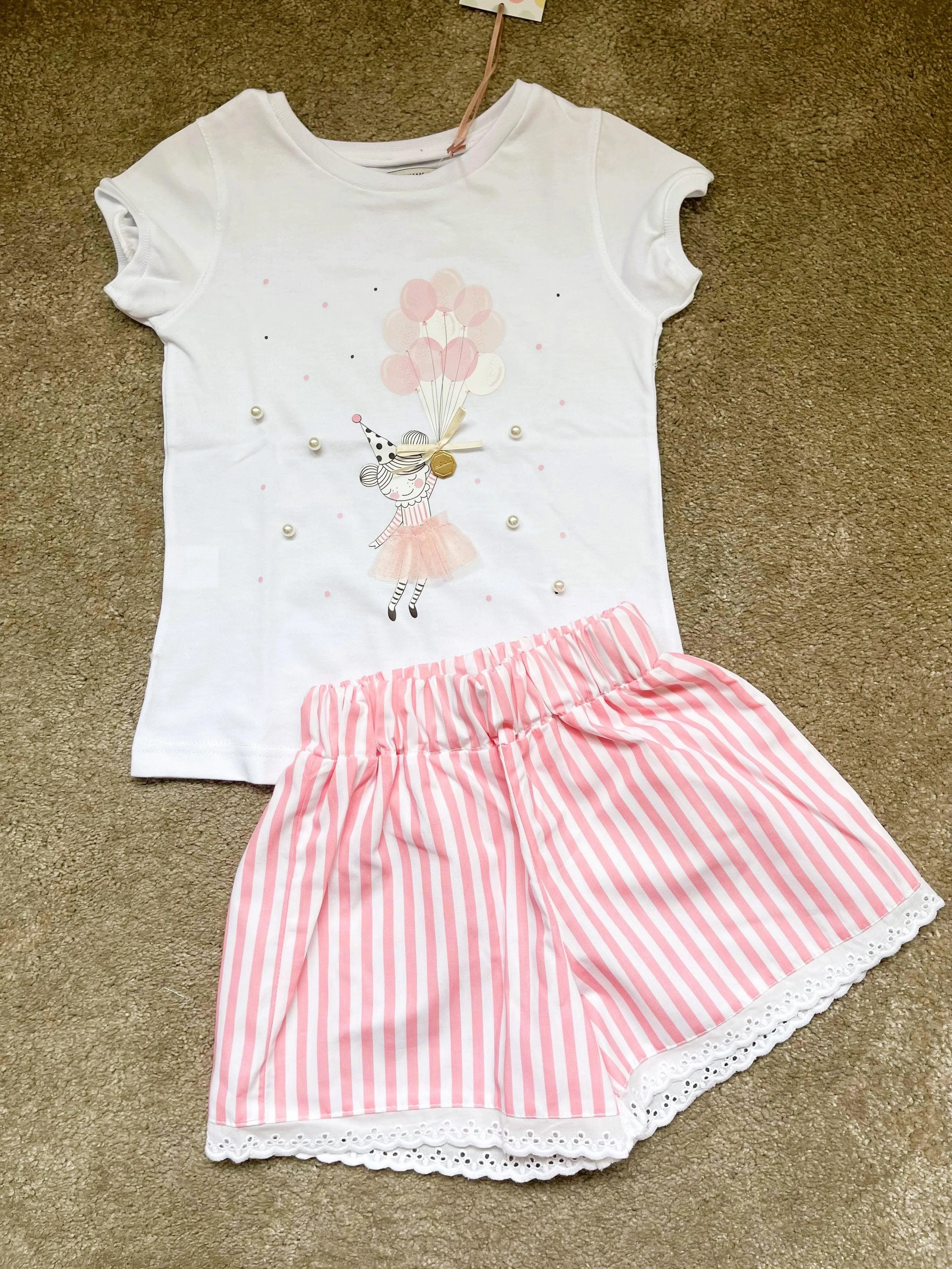 CLEARANCE DEAL - Alhuka Summer - Florencia Pink & White Stripe Shorts & T-Shirt Set