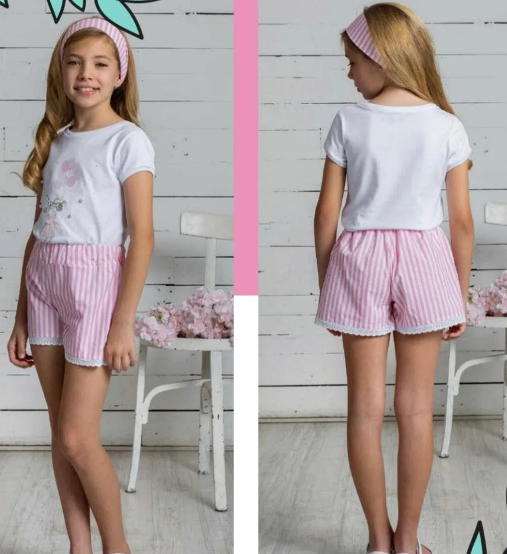 CLEARANCE DEAL - Alhuka Summer - Florencia Pink & White Stripe Shorts & T-Shirt Set