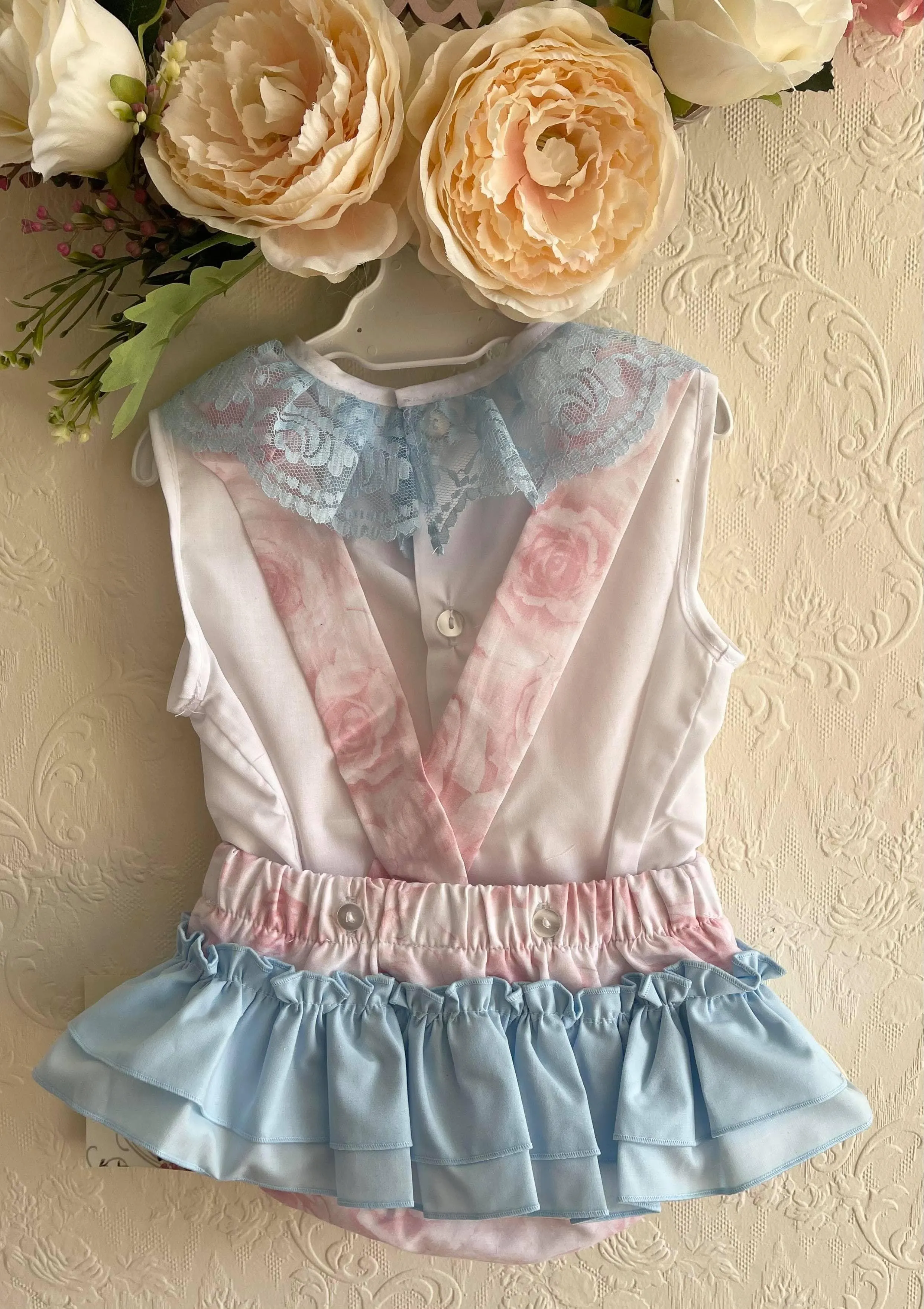 CLEARANCE DEAL - Maria Bardallo - Baby Girl's Bambu White, Pink & Blue Jam Pants Set 6m