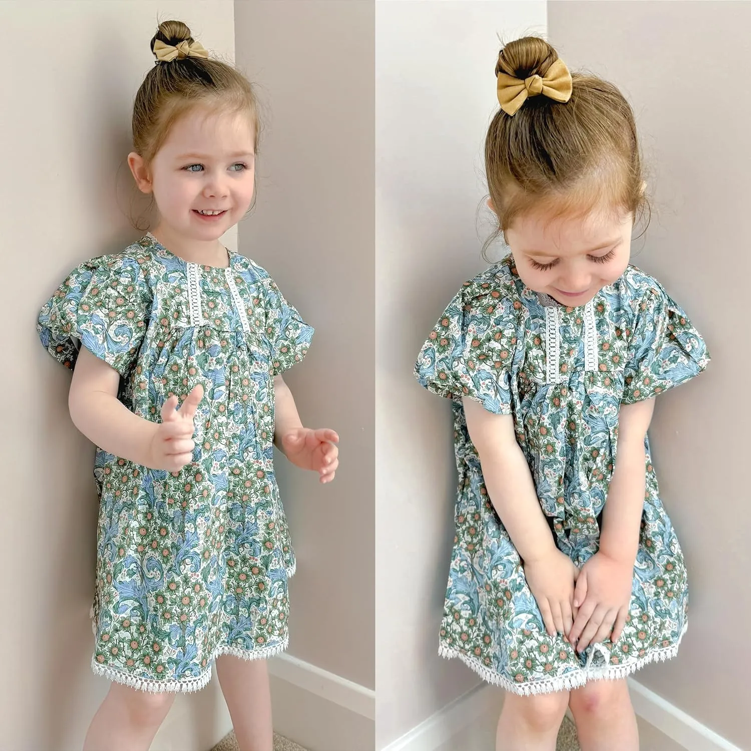 Curipeer Little Girls Summer Dress Floral Short Sleeve Cotton Casual Outfit Dress 12M-8Y