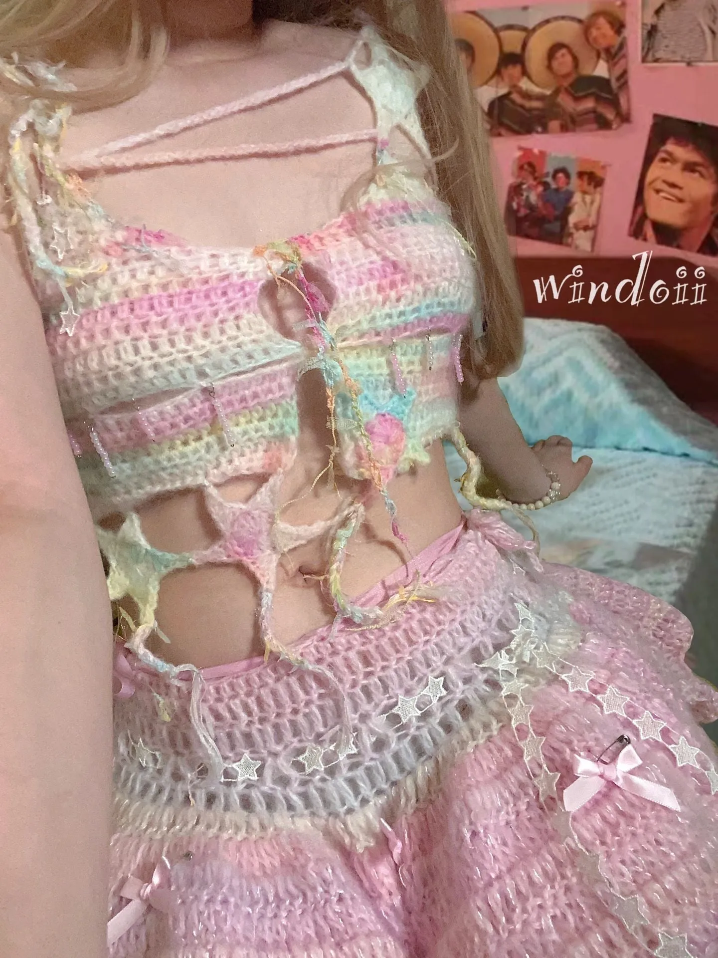 [Customized Handmade] Lil Pink Cake Monster Knitting Top and Skirt set