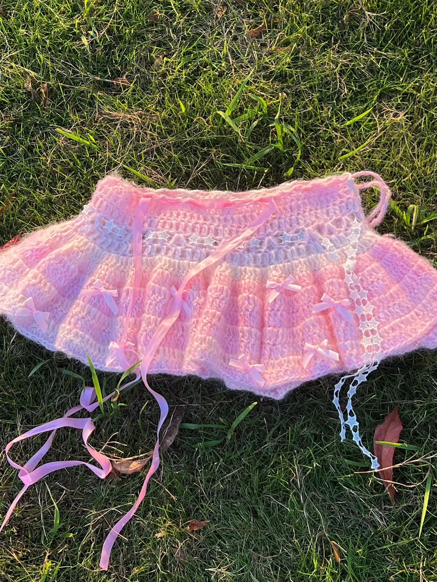 [Customized Handmade] Lil Pink Cake Monster Knitting Top and Skirt set
