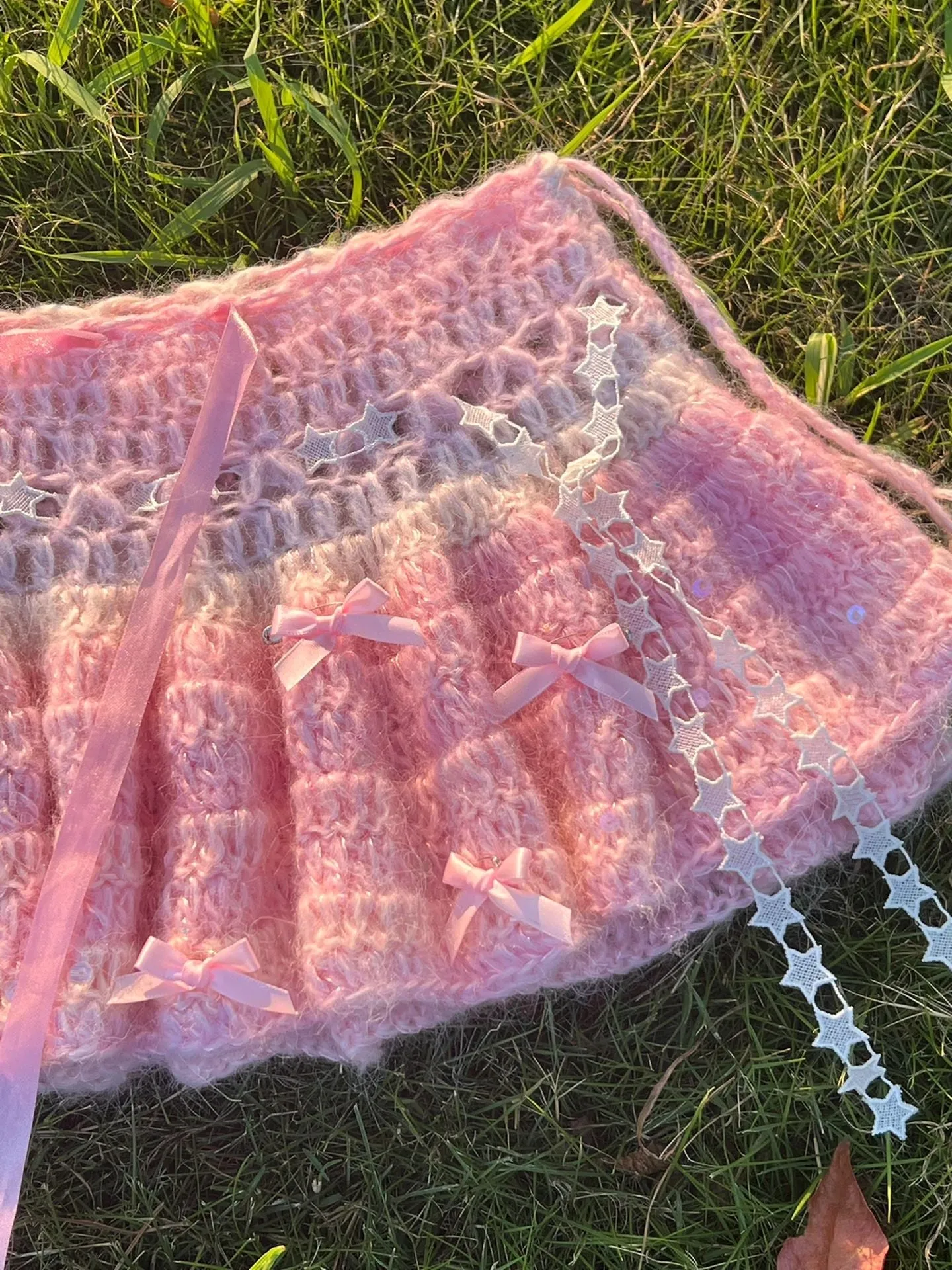 [Customized Handmade] Lil Pink Cake Monster Knitting Top and Skirt set
