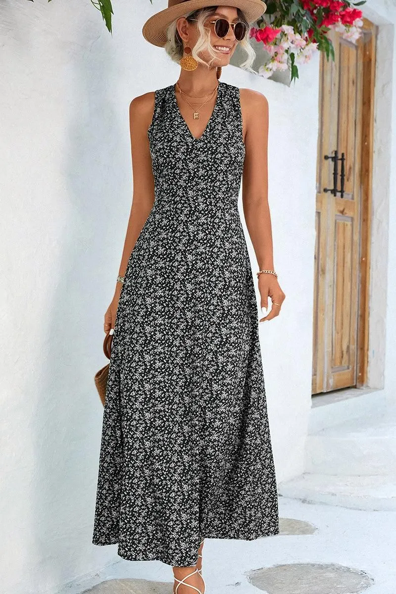 CUT OUT BACK DETAILED PATTERNED WOMEN DRESS