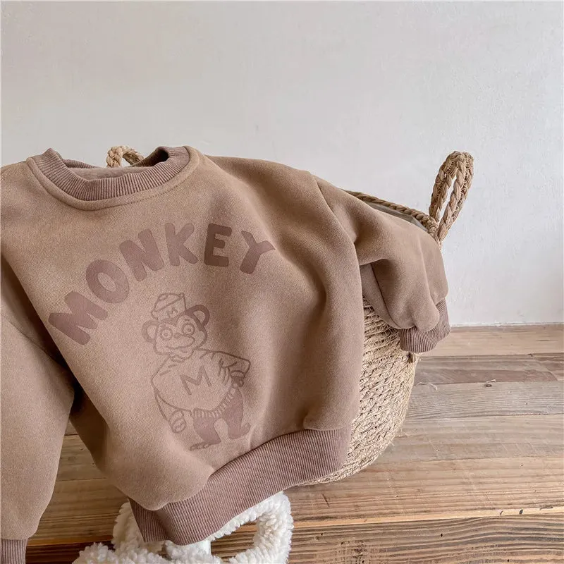 Cute 'MONKEY' Fleece-Lined Sweatshirt