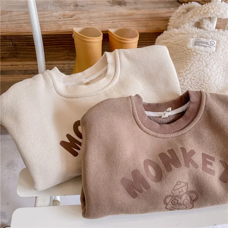 Cute 'MONKEY' Fleece-Lined Sweatshirt