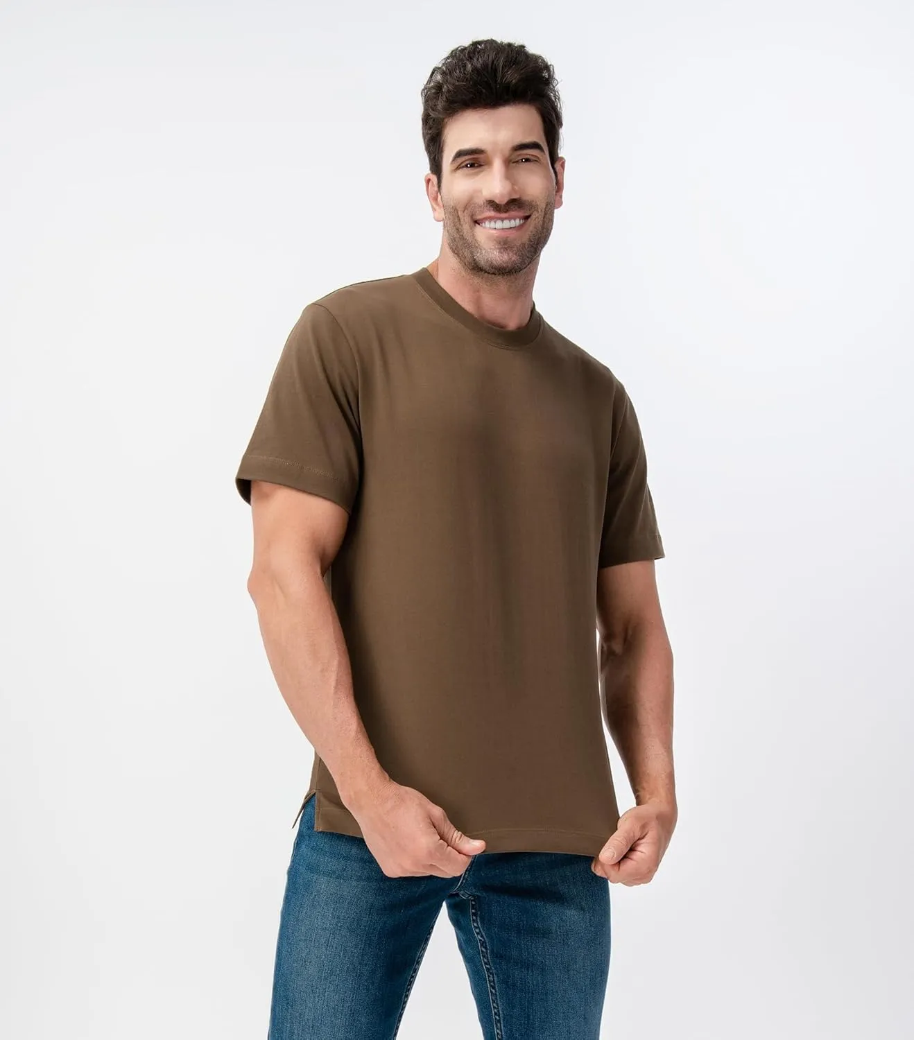 DAVID ARCHY Men's Heavyweight T-Shirt 260g Cotton Sorona Moisture-Wicking Shirts Stretch Side Slit Tees for Men 1-Pack