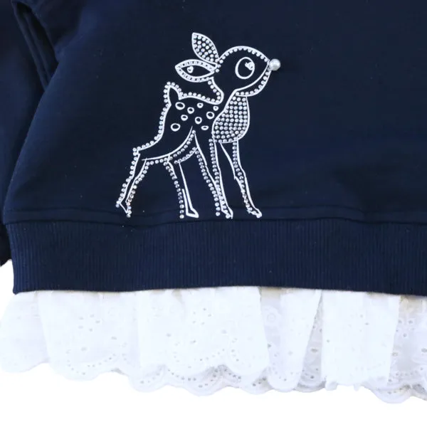 Deer Rhinestone Sweatshirt - Navy