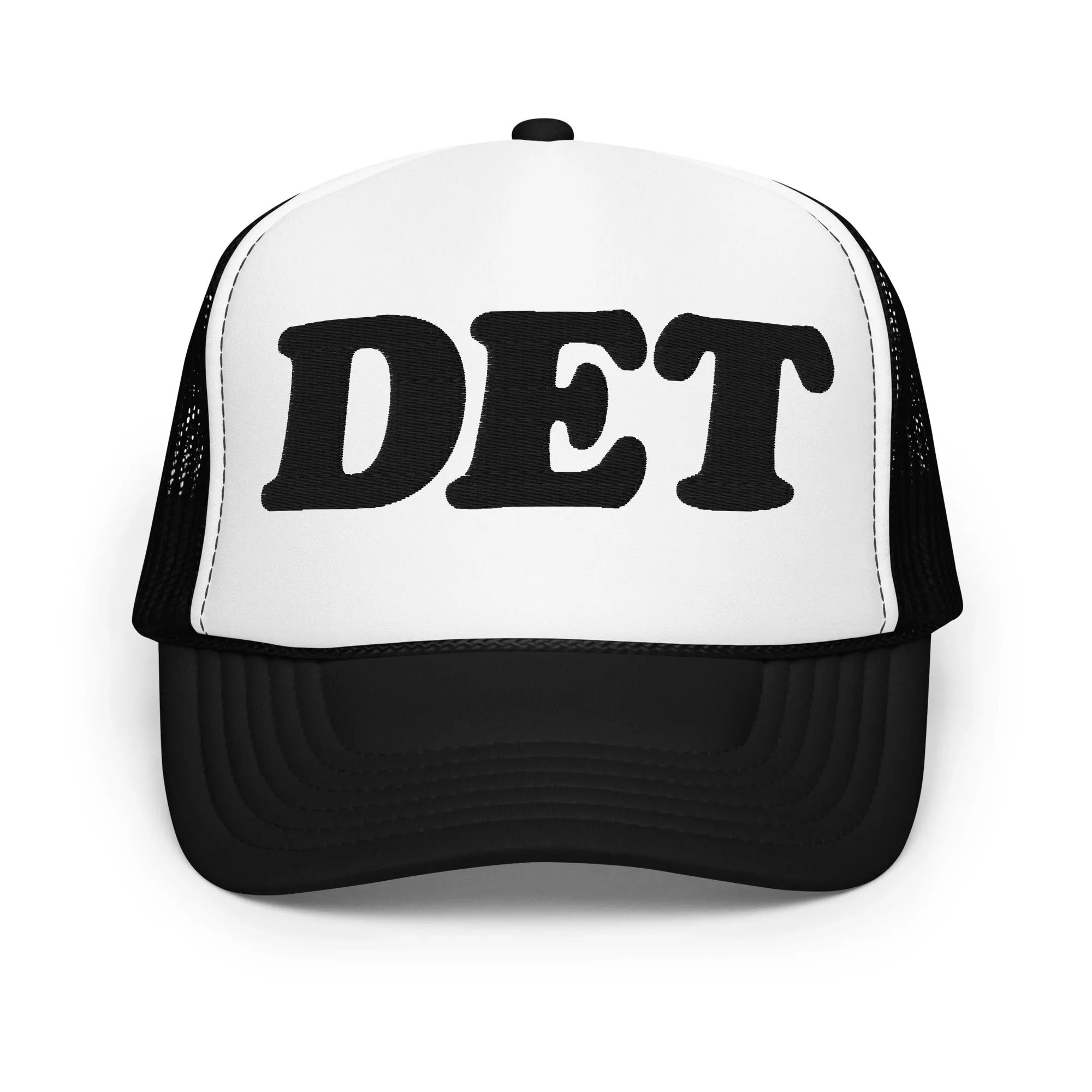 DET Foam Trucker Hat - Embroidered - Black / White