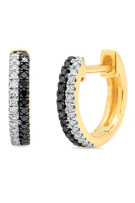 Double Row Black and White Diamond Huggies