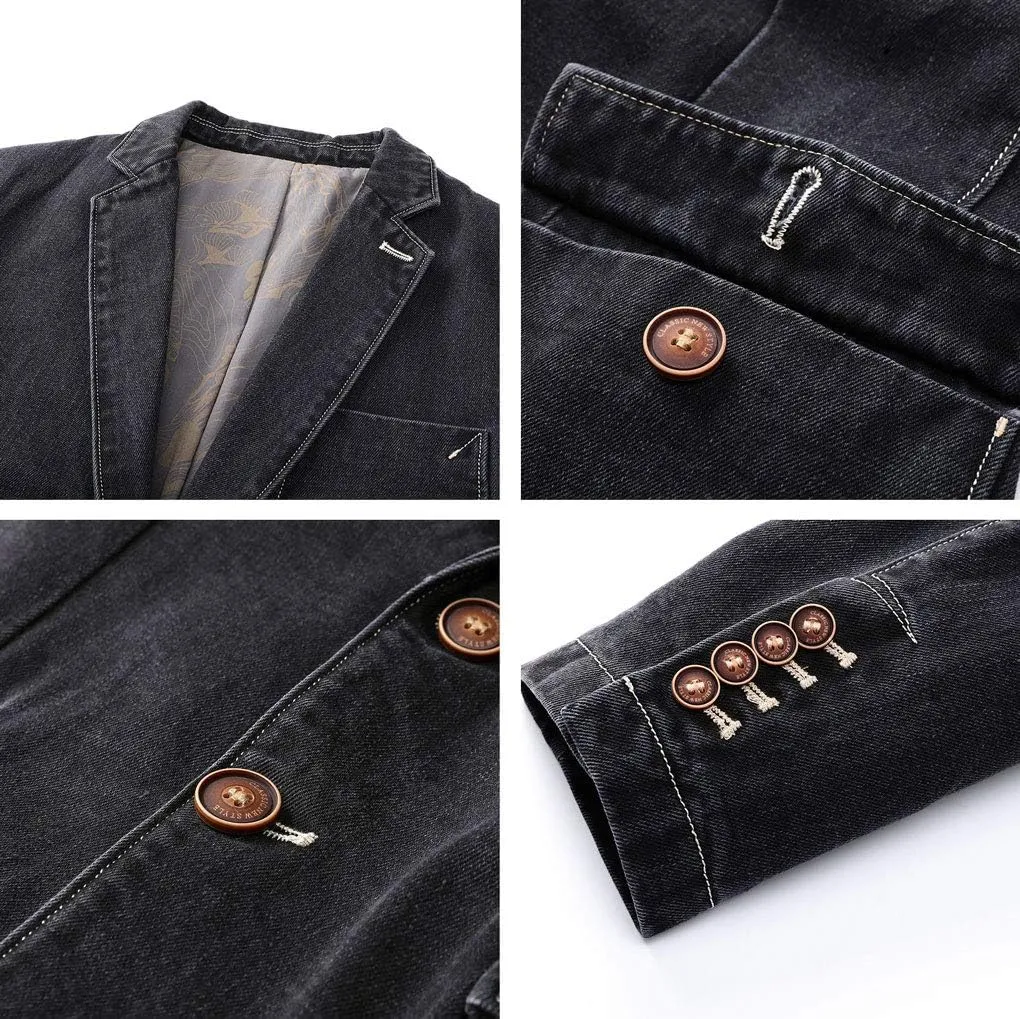 ebossy Men's Retro Wash Slim Two Button Denim Blazer Jacket Casual Sport Coat