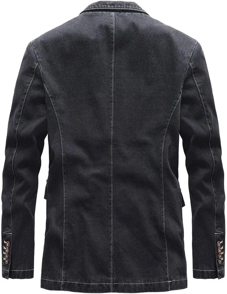 ebossy Men's Retro Wash Slim Two Button Denim Blazer Jacket Casual Sport Coat