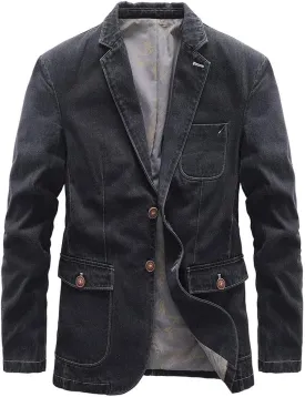 ebossy Men's Retro Wash Slim Two Button Denim Blazer Jacket Casual Sport Coat