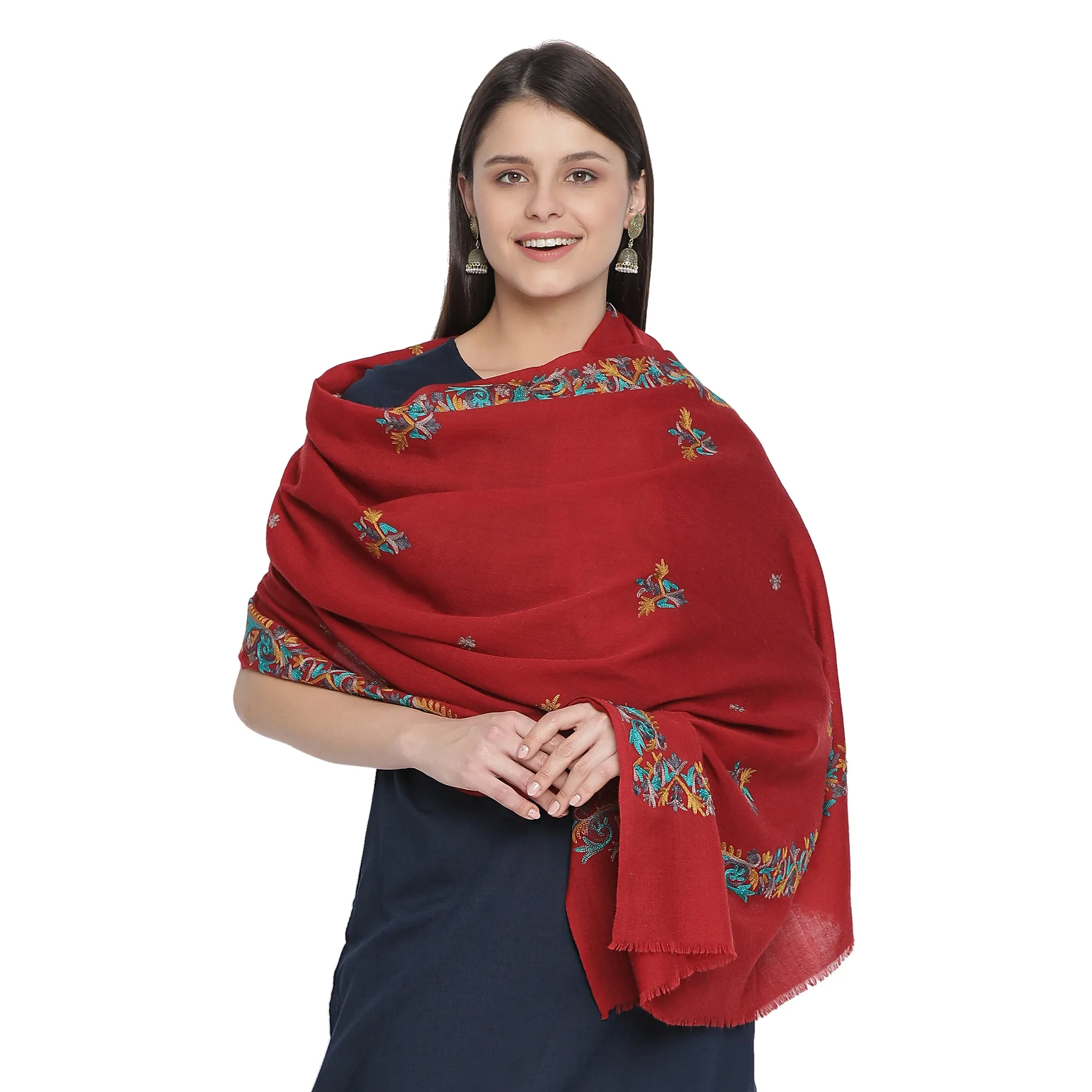 Embroidered Woven Design Woolen Shawl