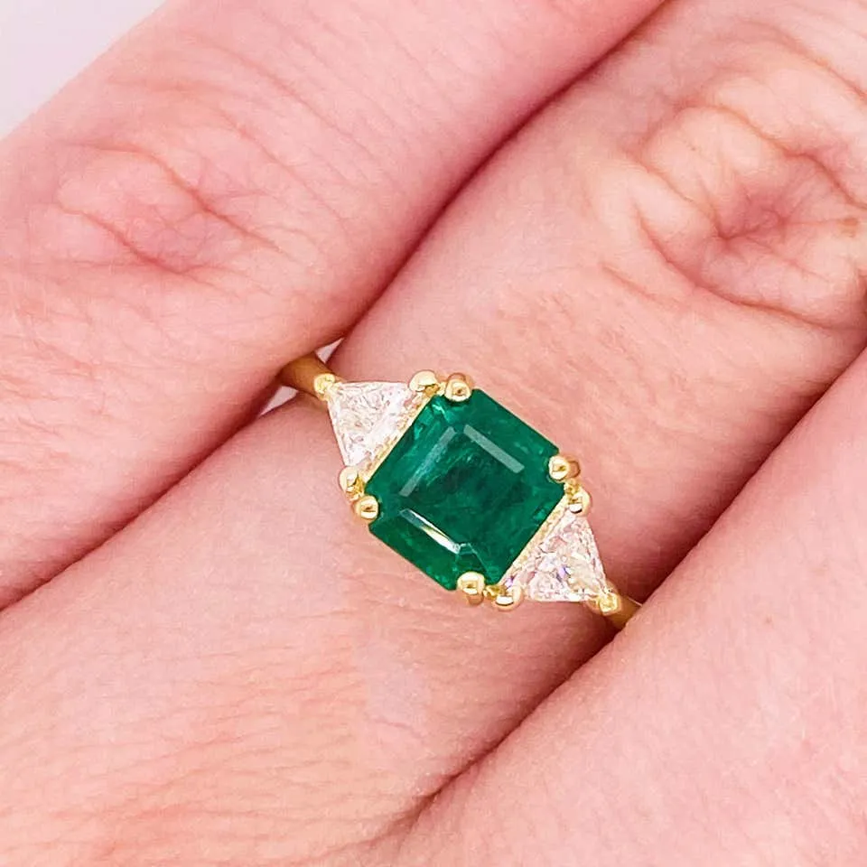 Emerald and Diamond Three Stone Ring