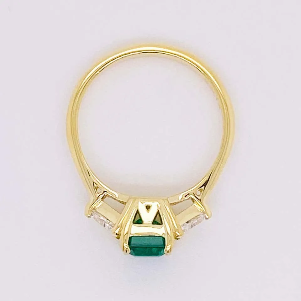 Emerald and Diamond Three Stone Ring