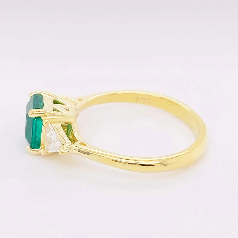 Emerald and Diamond Three Stone Ring