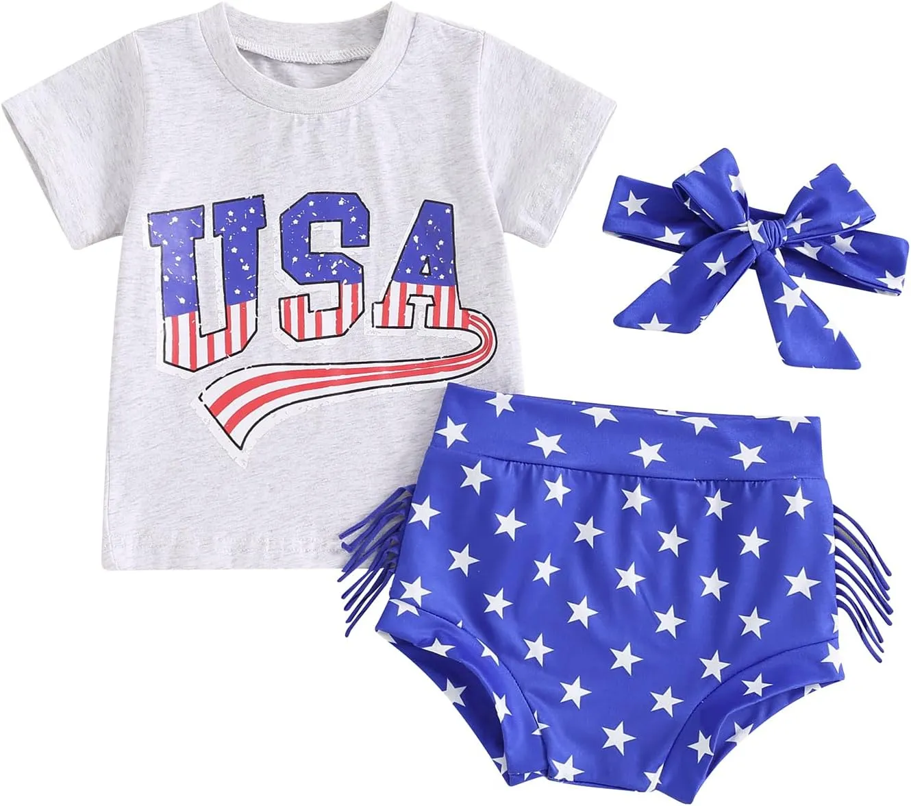 Fernvia Western Toddler Baby Girl Clothes Letter Short Sleeve T-Shirt Top   Tassel Shorts Outfits   Headband 3Pcs Set