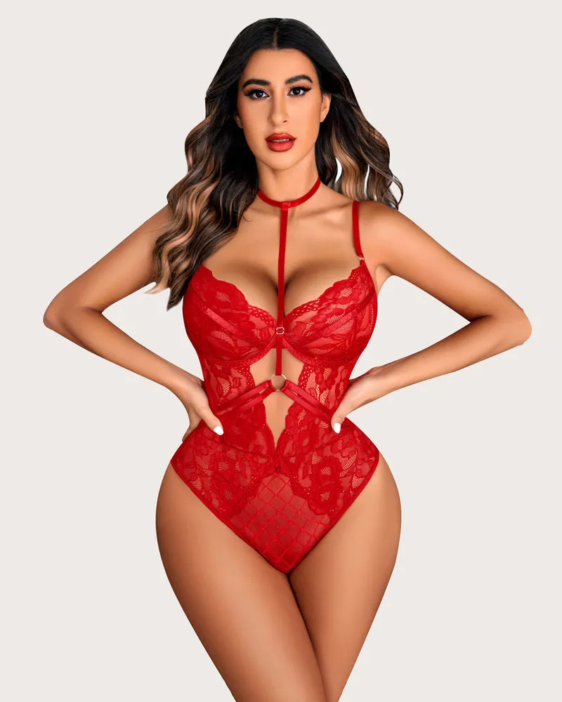 Floral Lace Snap Crotch Teddy Bodysuit