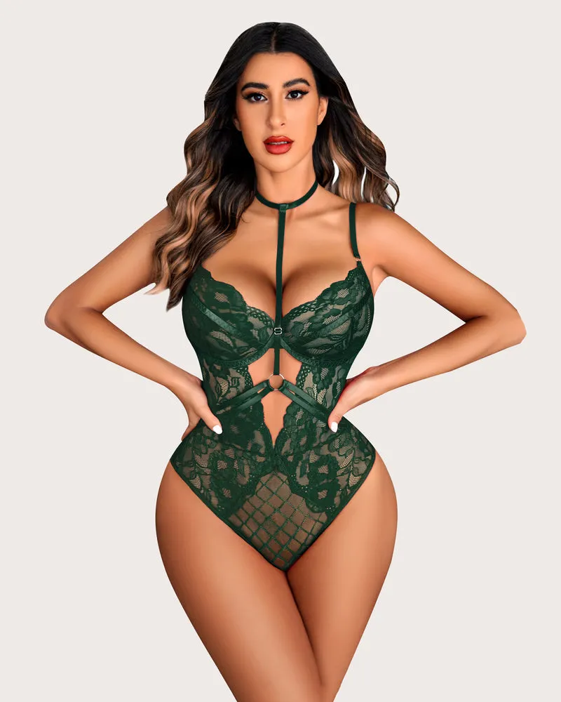 Floral Lace Snap Crotch Teddy Bodysuit