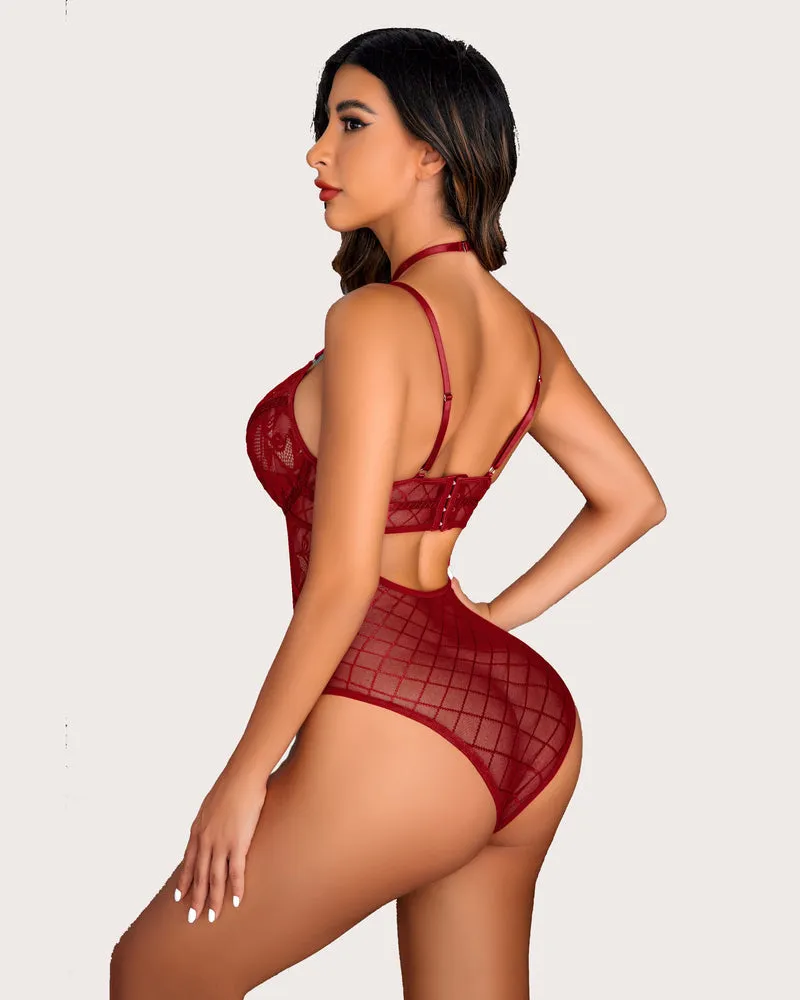 Floral Lace Snap Crotch Teddy Bodysuit