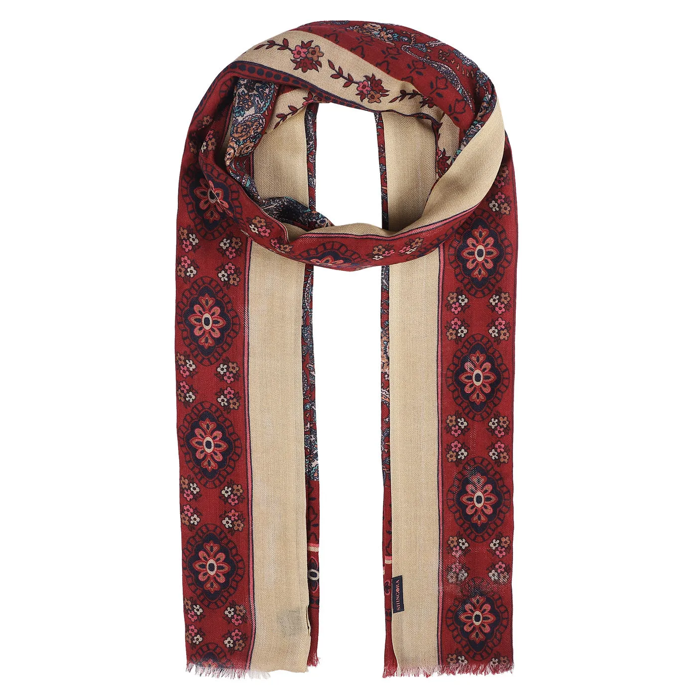 Floral Paisley Pure Woolen Beige Printed Shawl