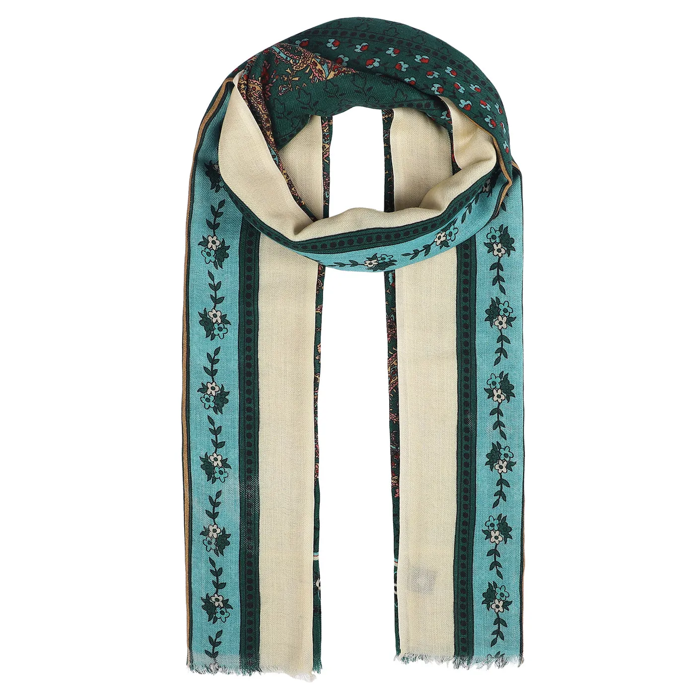Floral Paisley Pure Woolen Beige Printed Shawl