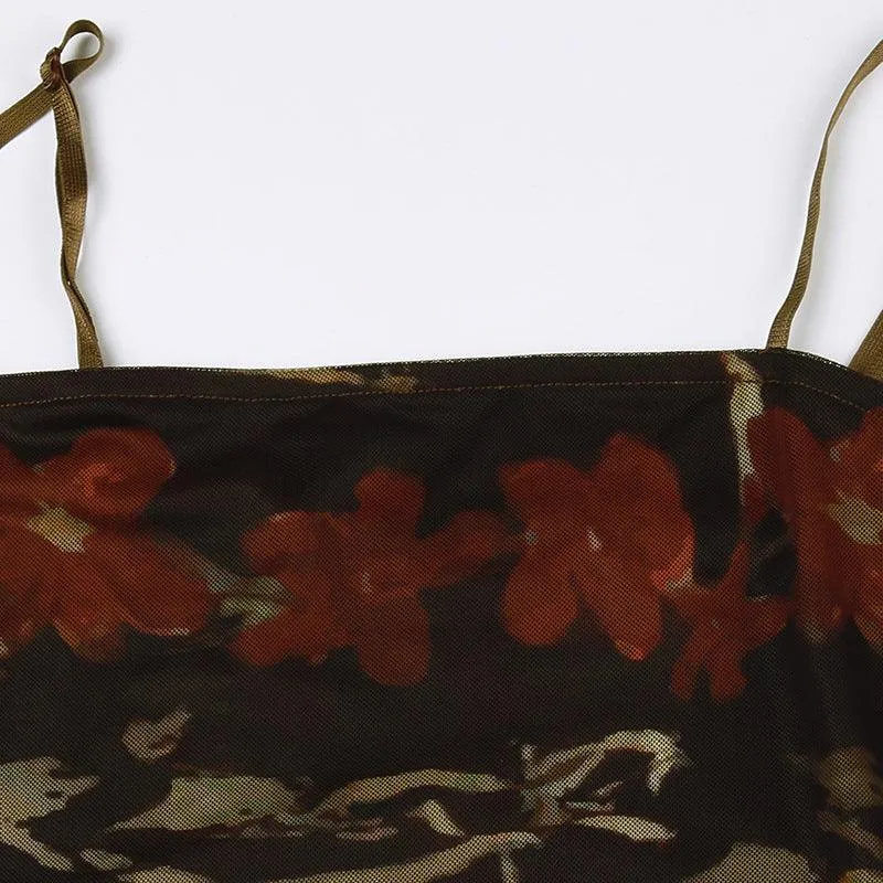 Floral Printed Mesh Midi Dress