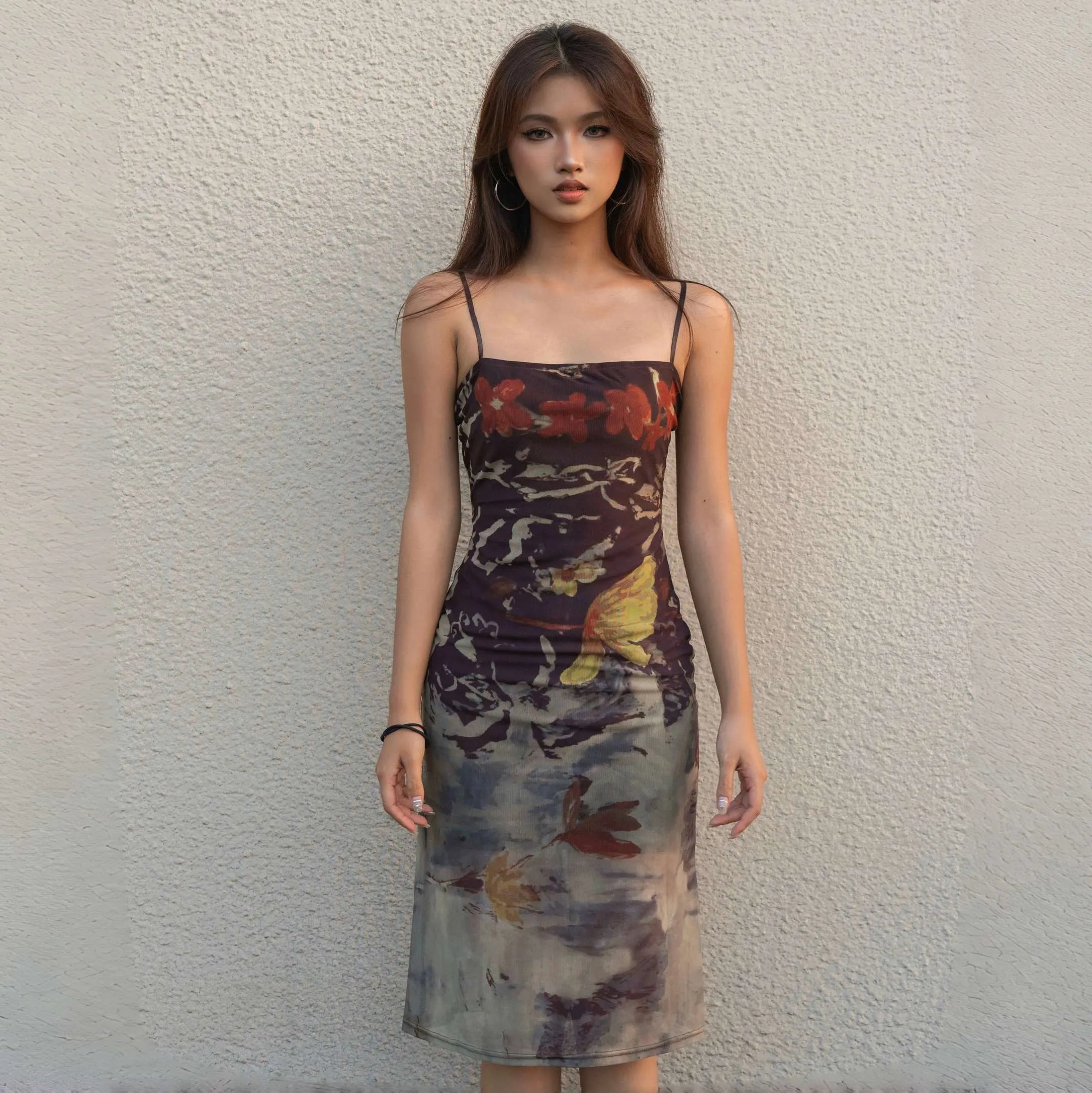 Floral Printed Mesh Midi Dress