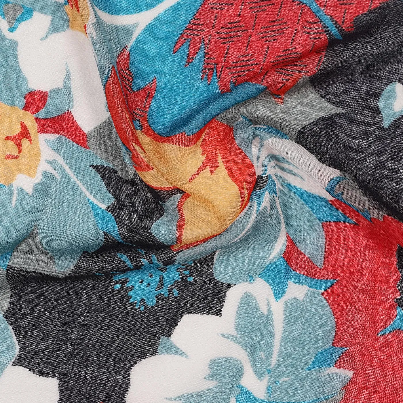 Flower Mess Red Printed Wool Shawl