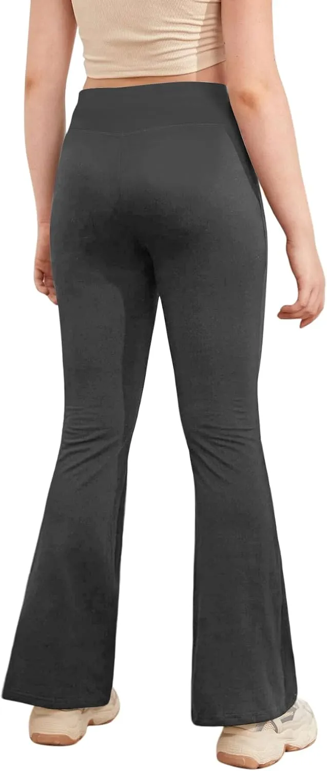 Girl's Leggings Cross High Waisted Flare Pants Yoga Bootcut Pants Solid Color Full Length Bell Bottoms
