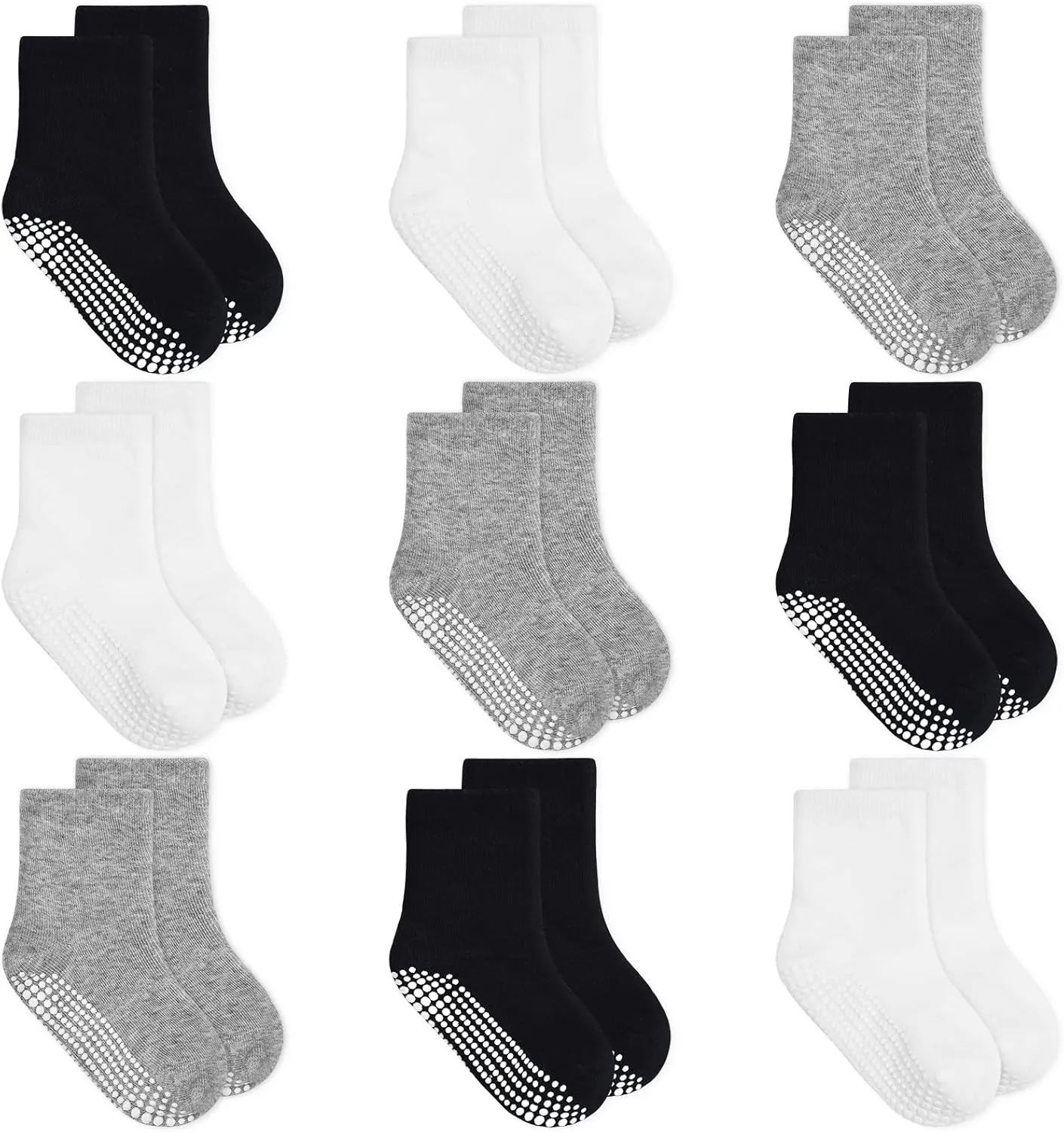 GRPSKCOS Baby Toddler Socks with Grip - 9 Pairs Anti-Skid Non Slip Kids Socks