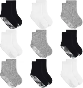 GRPSKCOS Baby Toddler Socks with Grip - 9 Pairs Anti-Skid Non Slip Kids Socks