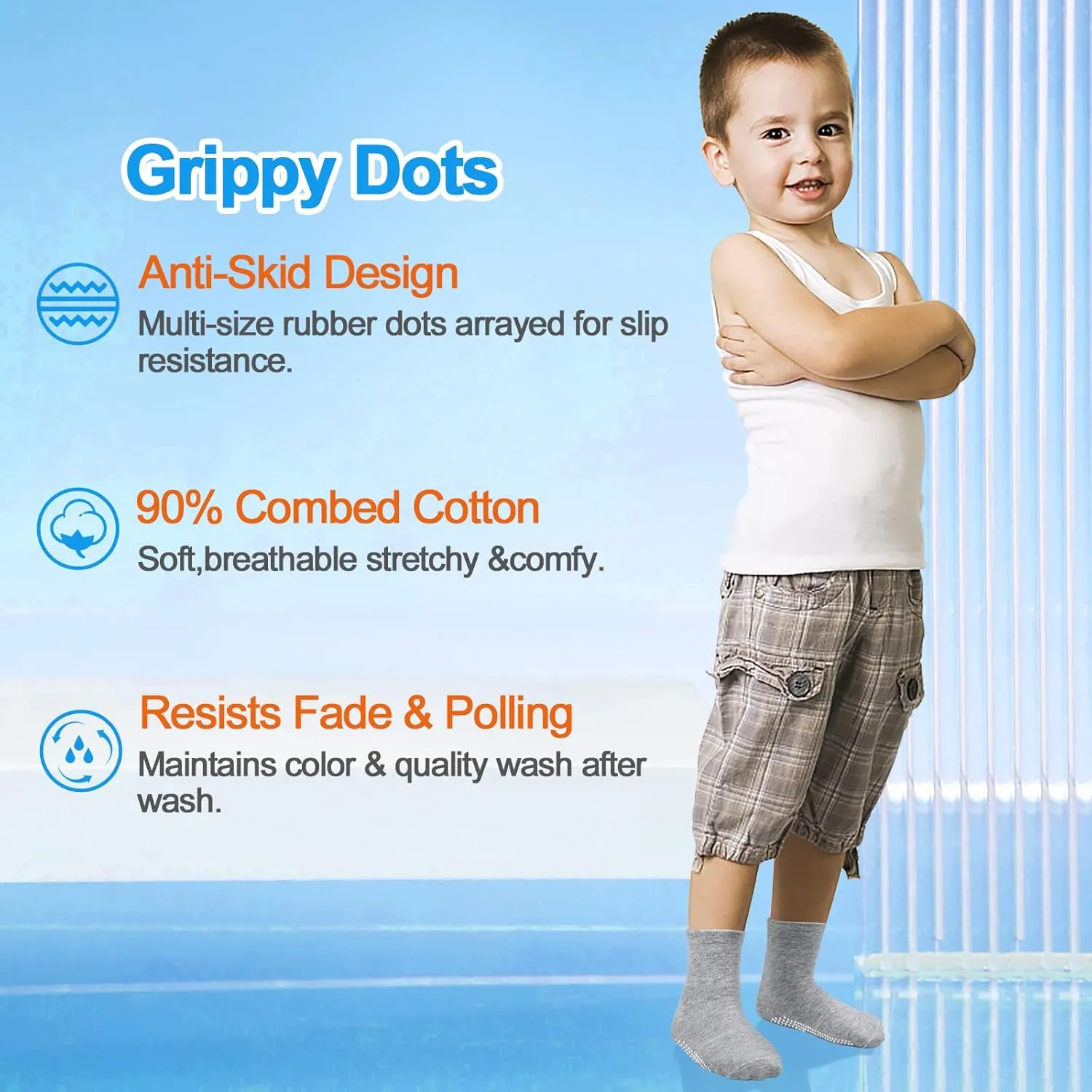 GRPSKCOS Baby Toddler Socks with Grip - 9 Pairs Anti-Skid Non Slip Kids Socks