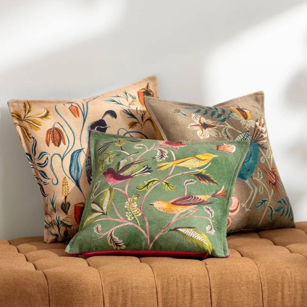 Holland Park Hedgerow Birds Cushion Green