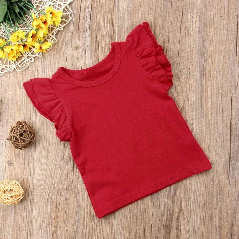 Infant Toddler Baby Girl Top Basic Plain Ruffle T-Shirt Blouse Casual Clothes