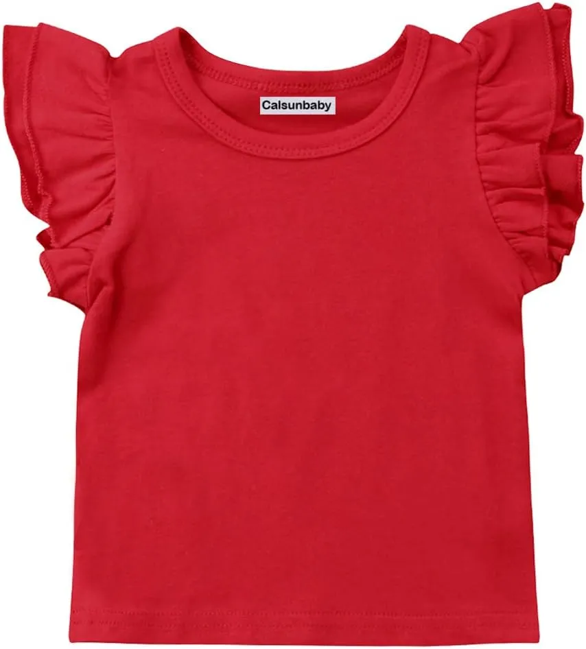 Infant Toddler Baby Girl Top Basic Plain Ruffle T-Shirt Blouse Casual Clothes