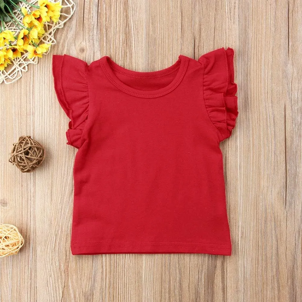 Infant Toddler Baby Girl Top Basic Plain Ruffle T-Shirt Blouse Casual Clothes
