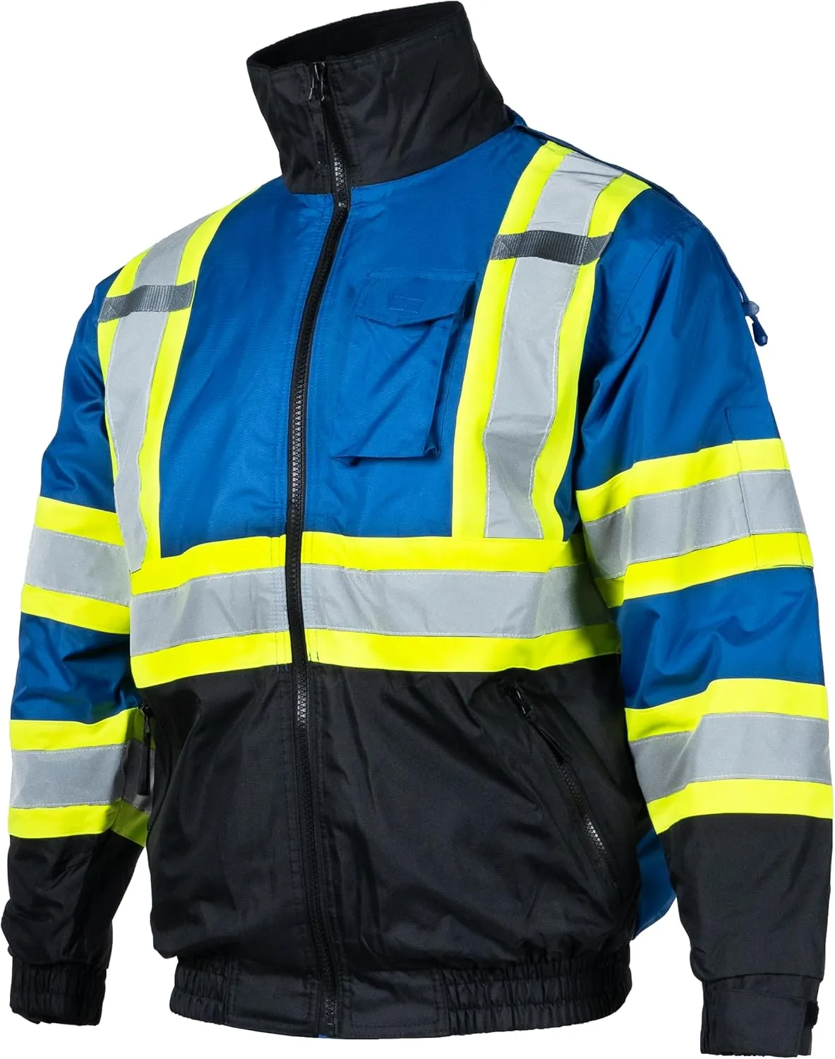 JORESTECH High Visibility Reflective Safety Bomber Jacket Waterproof X in Back ANSI/ISEA Class 1 Type O/CSA Z96