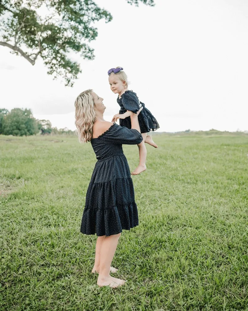 Katherine Dress - Black with White Dots