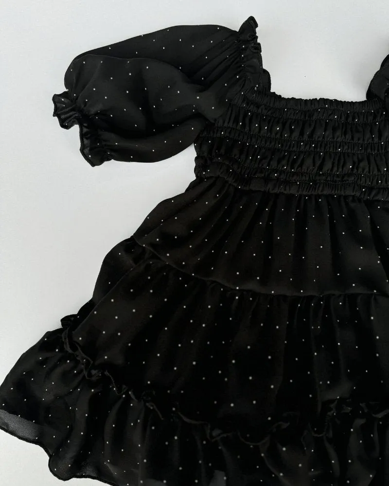 Katherine Dress - Black with White Dots
